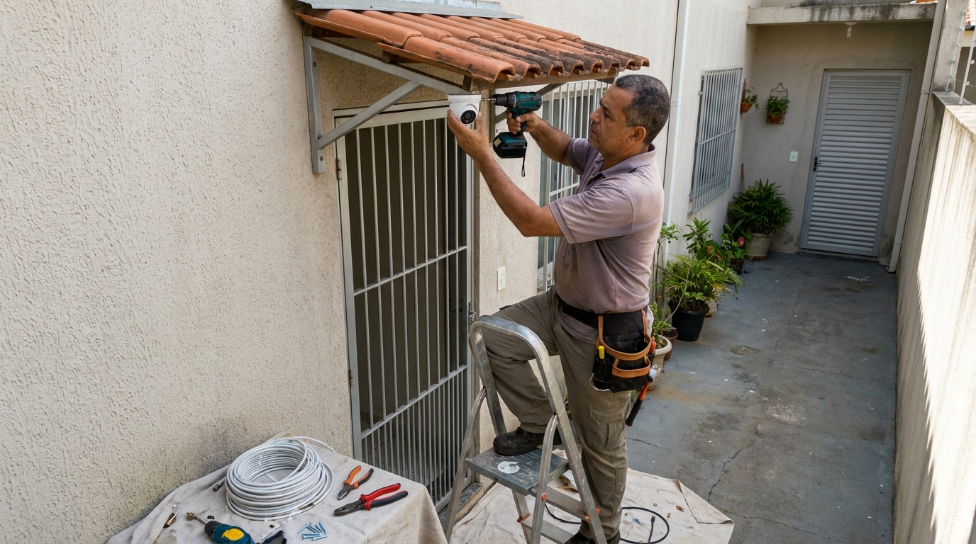 Eletricista instalando cameras de seguranca em Gravataí‑RS